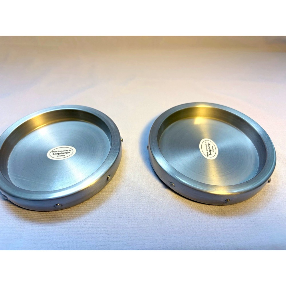 Longaberger So Rachel Candle Holder Set of 2 Silver Brushed Metal Small w/ Box